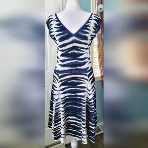 Milly Ikat-Jacquard Fit n Flare Mini Dress Women's S Black White & Blue Zebra St